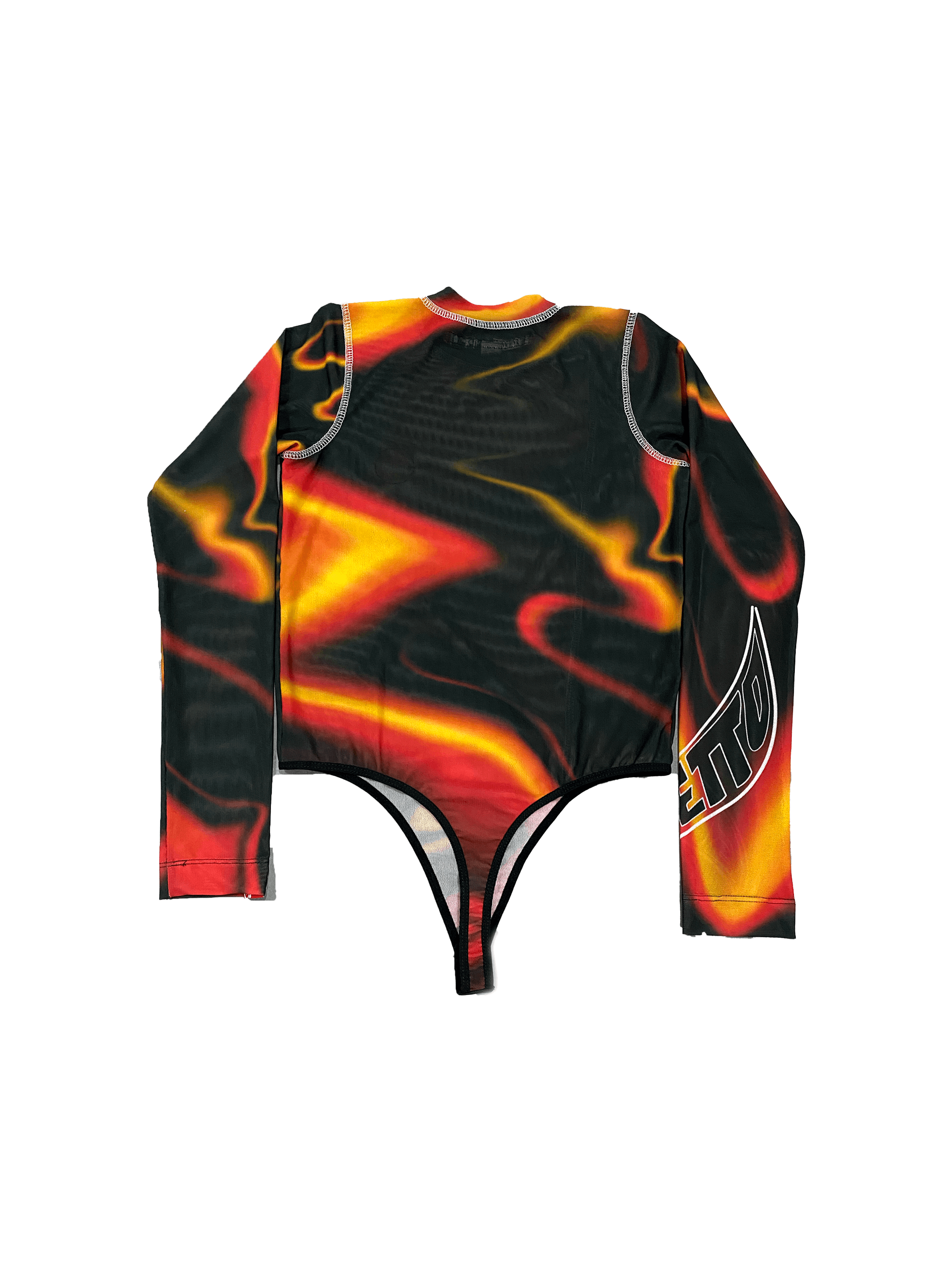 Body Sendé in fiery red and black sublimated design, 100% polyester with adjustable clasp for comfort.
